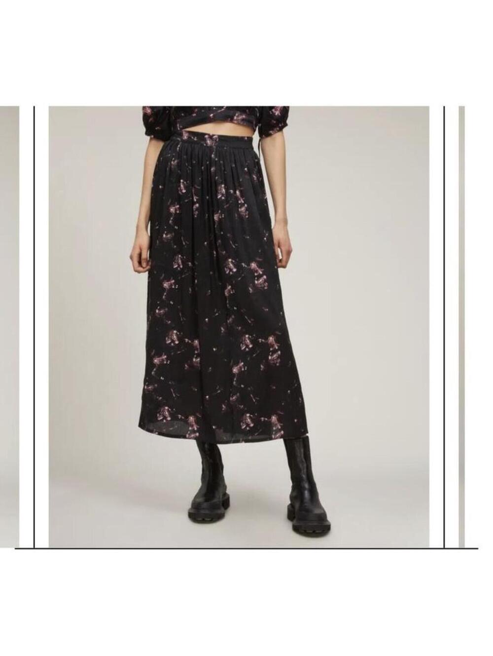NWT Allsaints Asta Vimur silk/linen elastic waist printed skirt top also avail